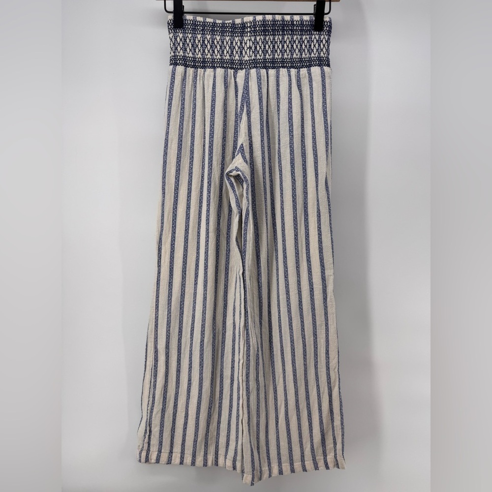 Linen Blue Stripped Palazzo Wide Leg Pants - Picture 7 of 7